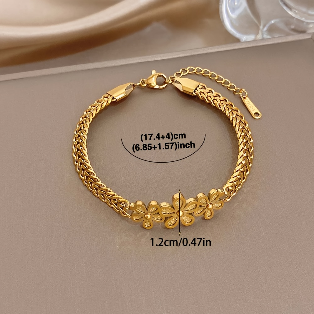 Elegant Golden Flower Matte Stainless Steel Bracelet, Unisex
